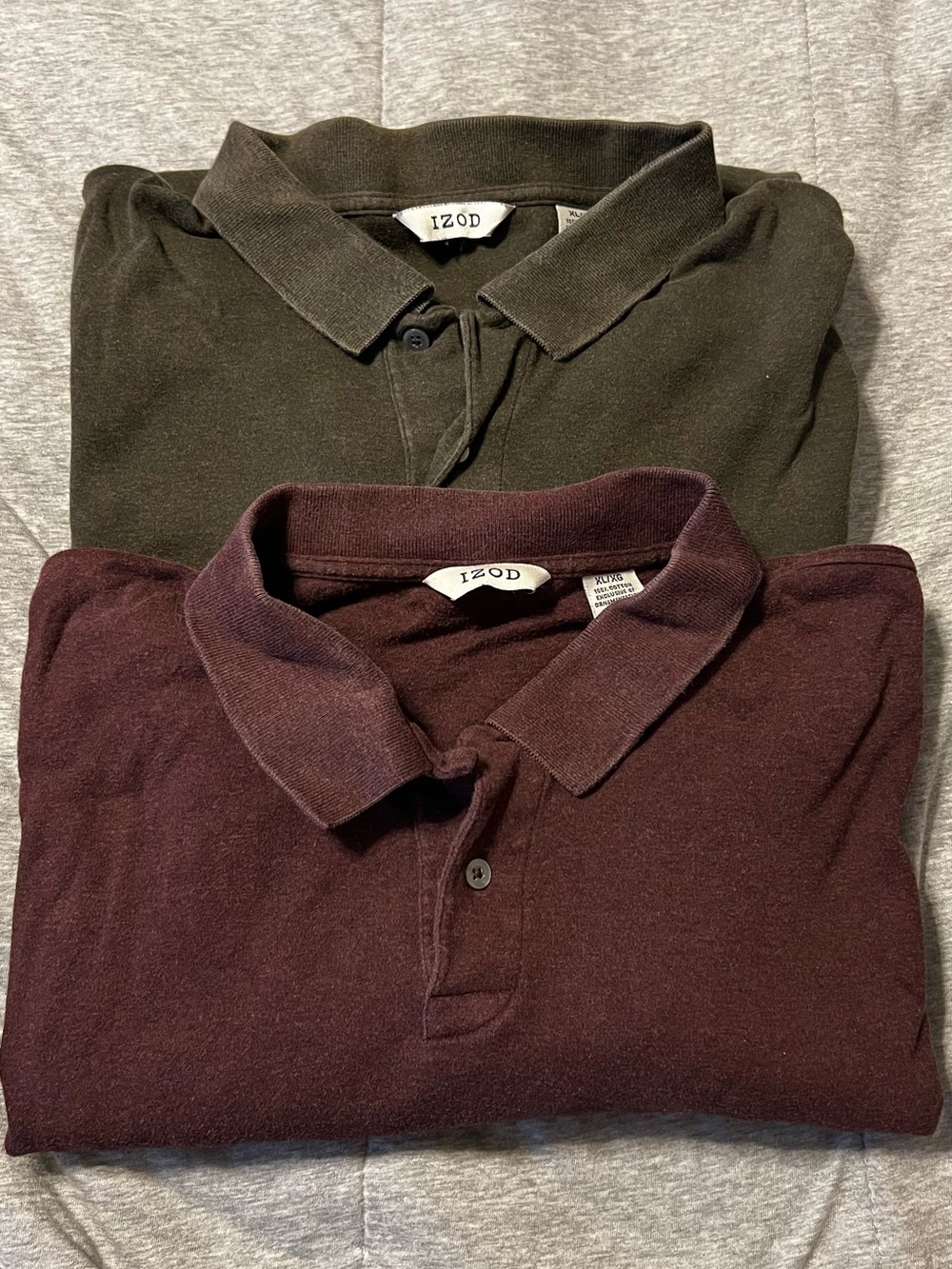 Lot of 2 IZOD Men's Polo long Sleeve Olive Army Green/Raisin Burgundy - Size XL